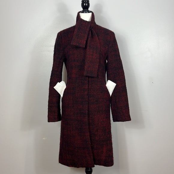 Lilah Rose Red & Black Wool Weaved Coat with Attached Scarf  & Silk Lining. - Picture 7 of 17